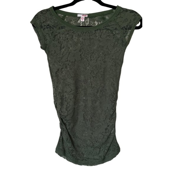 Bongo Brand Lace Short Sleeve Top Green 100% Nylon Junior's Size S - Picture 1 of 10